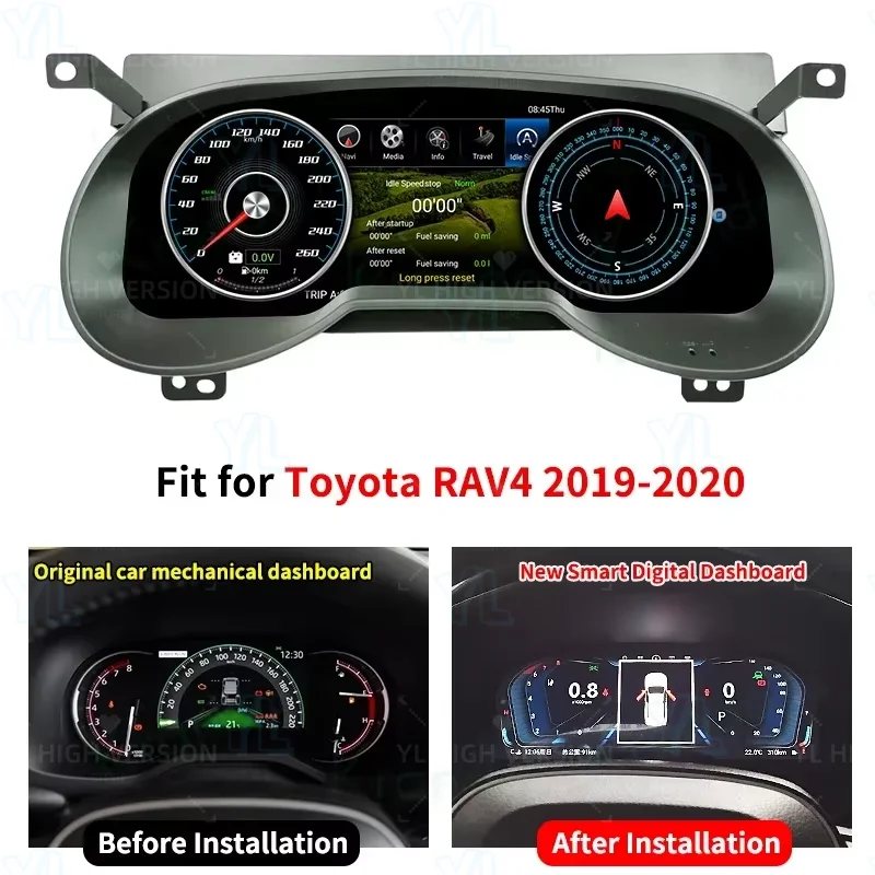 

12,3-дюймовый цифровой ЖК-дисплей для автомобиля Toyota RAV4 2019-2020, ЖК-панель, виртуальный спидометр, экран приборной панели