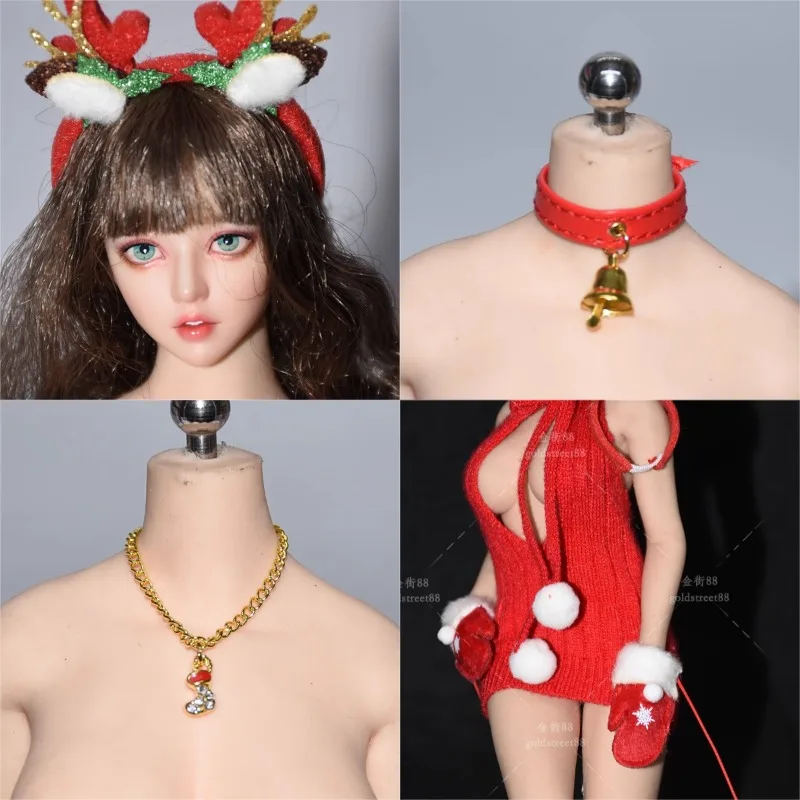 

1/6 Scale Female Action Figures Christmas Costumes Dress Hat Gloves Clothes Model for 12Inch TBL Hobbies Scene Accessories
