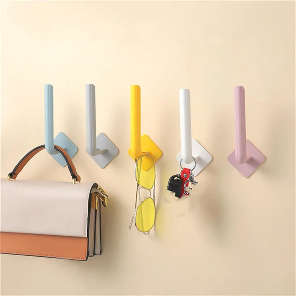 L-Shape Hook Punch-Free Wall Mounted Cloth Hanger For Coats Hats Towels Clothes Roll Rack Kitchen Bathroom Accessories