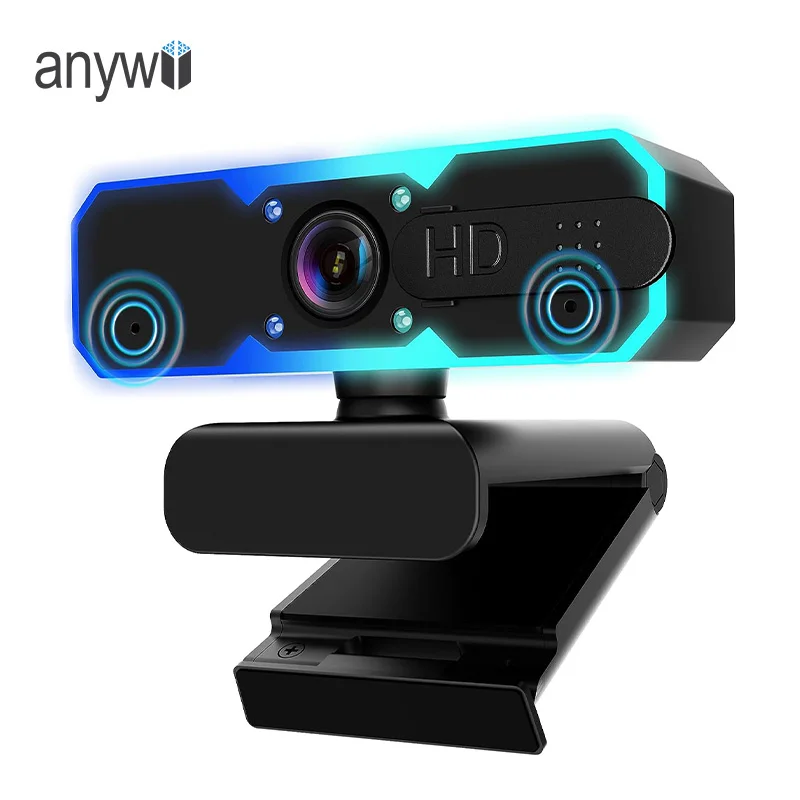 Anywii microfone usb rgb câmera de jogos led luz webcam 60fps câmera web cam 1080p streaming cam webcamera full hd webcam