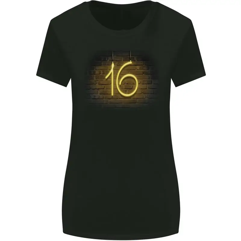 16th Birthday Neon Lights 16 Year Old Womens Wider Cut T-Shirt