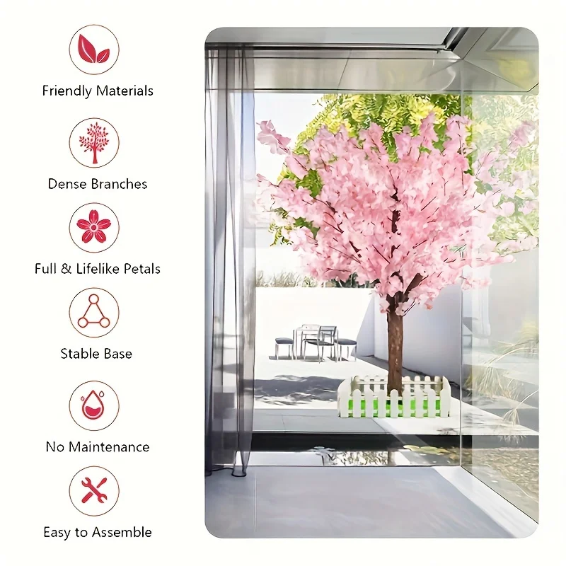 Artificial Cherry Trees Indoor Decor: Handmade Natural Fake Cherry Blossom Pink Tree Outdoor For Party Wedding Christmas