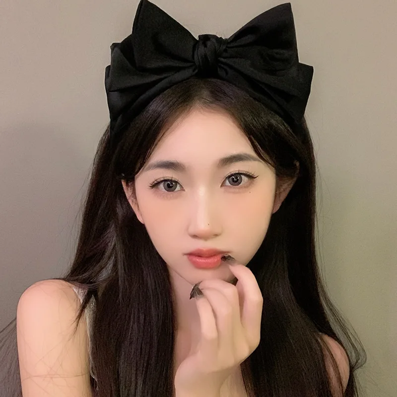 Big Satin Hair Bows Hairbands Girl Women Solid Black Multi Layer Hair Hoop Korean Fashion Headbands for Hair Accessories