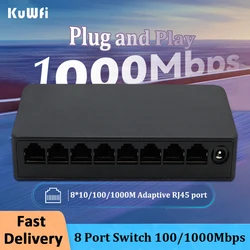 KuWFi Mini Network Switch 8 Port 100/1000Mbps Fast Ethernet Switcher RJ45 Hub Ethernet Network Switch Support IEEE802.3x