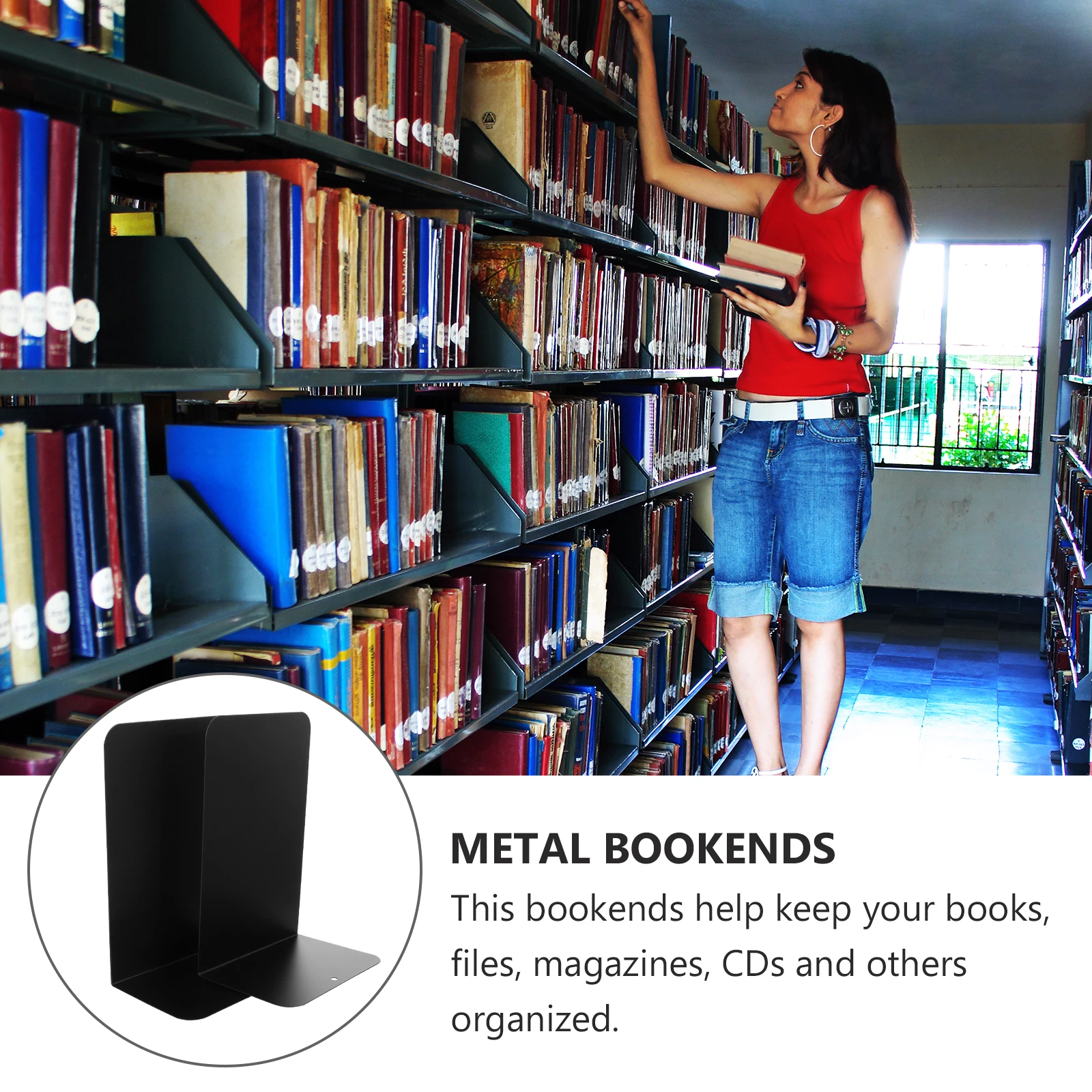 2Pcs Metal Book Stoppers Simple Desktop Book Organizer Bookends for Home Office Files Student Bookends