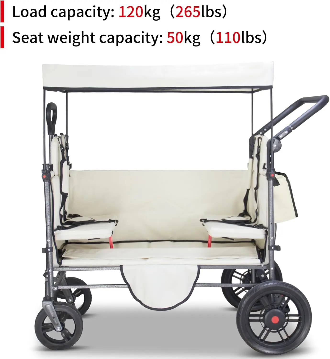 Collapsible Wagon Cart for Various Uses - Side-Opening Seat Conversion, 2 Seats, 265 lbs Load Capacity, Beige