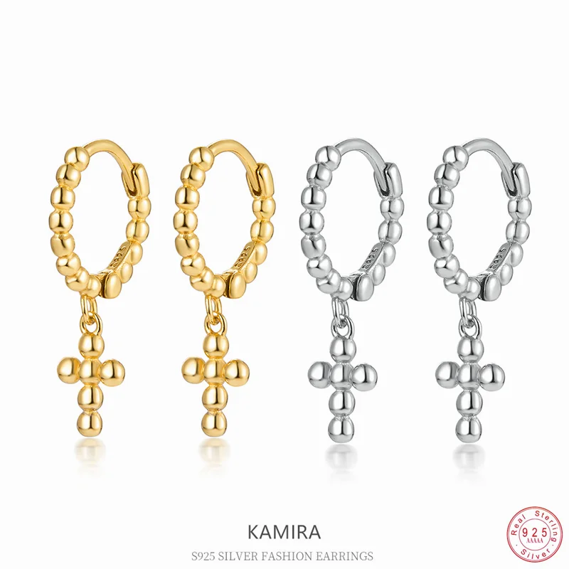 

KAMIRA стерлингового серебра 925 пробы, темпераментные серьги-подвески с крестом из бисера для женщин, роскошные нежные элегантные модные украшения веры, хит продаж