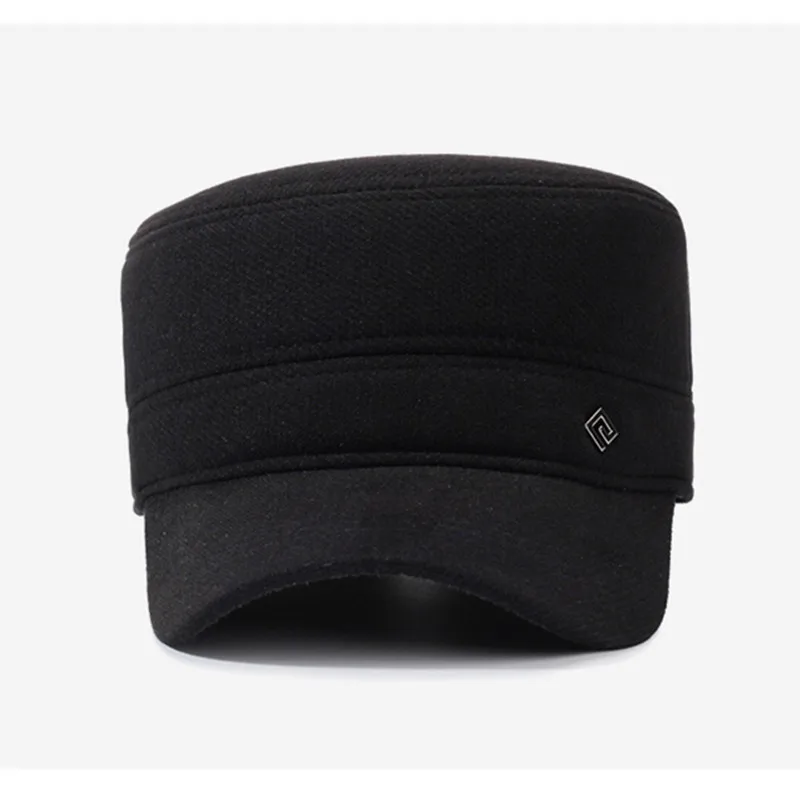 Topi Flat Musim Dingin Baru Untuk Pria Berlapis Bulu Tebal Hangat Topi Militer Anti Dingin Penutup Telinga Topi Golf Topi Katun Ayah