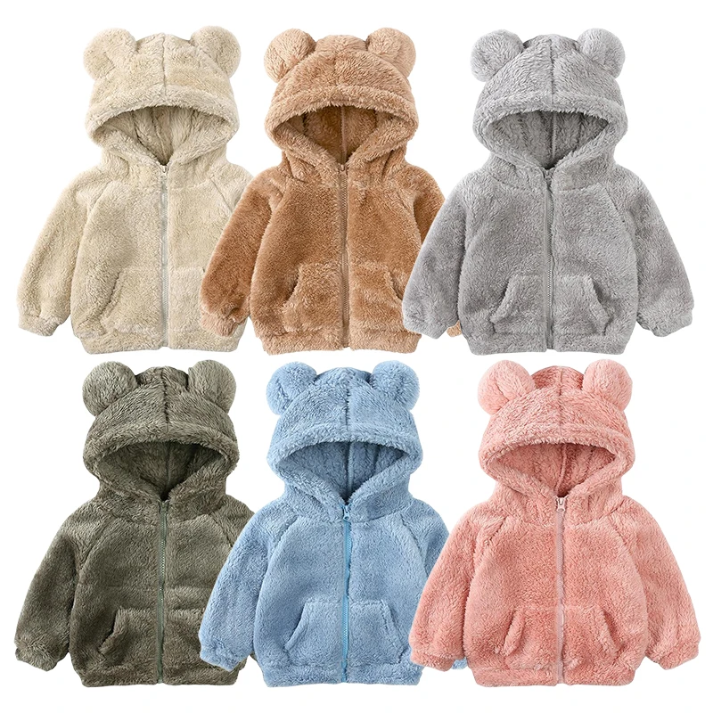 Fall Winter Baby Hoodies Warm Fleece Kids Sweatshirt for Boys Girls Coats Bear Ears Hooded Children Jackets Baby Sweater