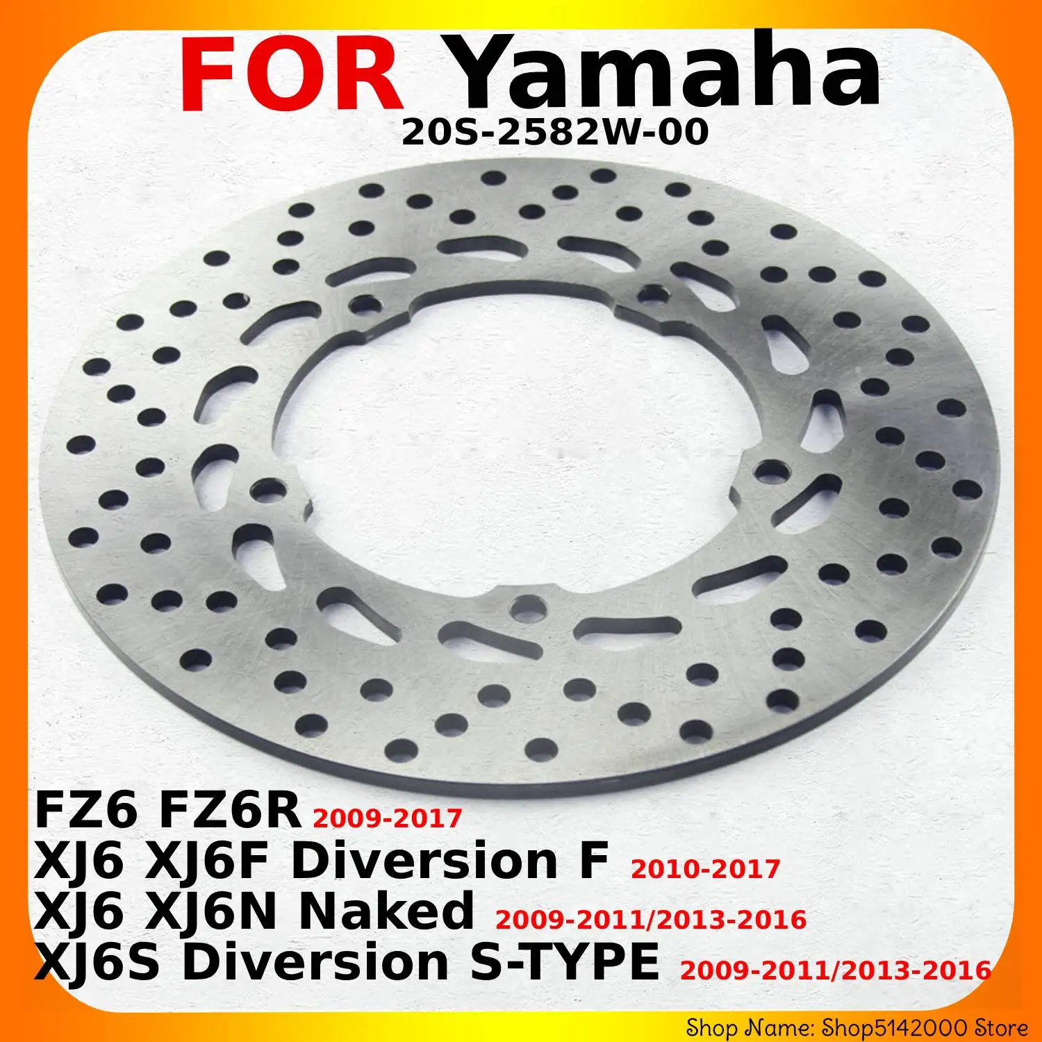 Discos de Freio Traseiros para Motocicletas Yamaha FZ6 FZ6R / XJ6 XJ6F Diversion / XJ6N Naked / XJ6S Diversion S-TYPE 20S-2582W-00
