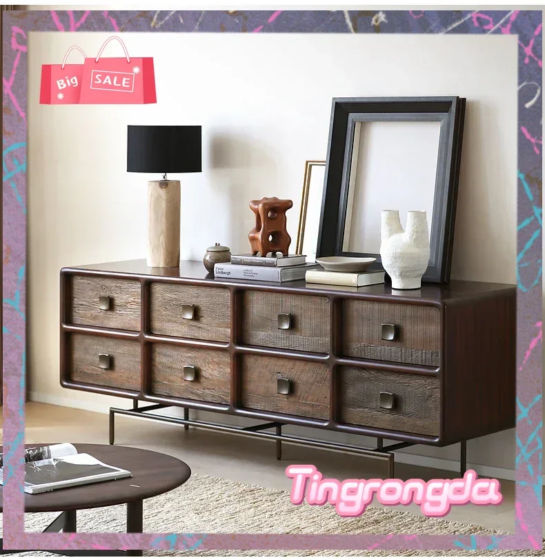 

Y комод из цельного дерева в скандинавском античном стиле в стиле ретро, доступный роскошный боковой шкаф для хранения в гостиной, спальне