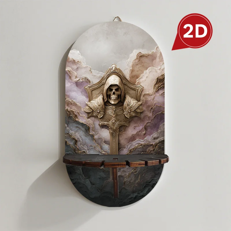 Skull & Crossbone Wall-Mounted Shelf with Key Holder & Pendant Display - Multi-Functional Floating Shelves Suitable for Living