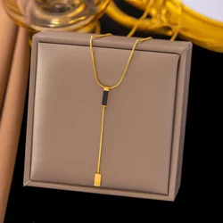 Stainless Steel Square Natural Shell Pendant Necklace For Women Girls Gold Color Clavicle Chain Jewelry Wedding Birthday Gift