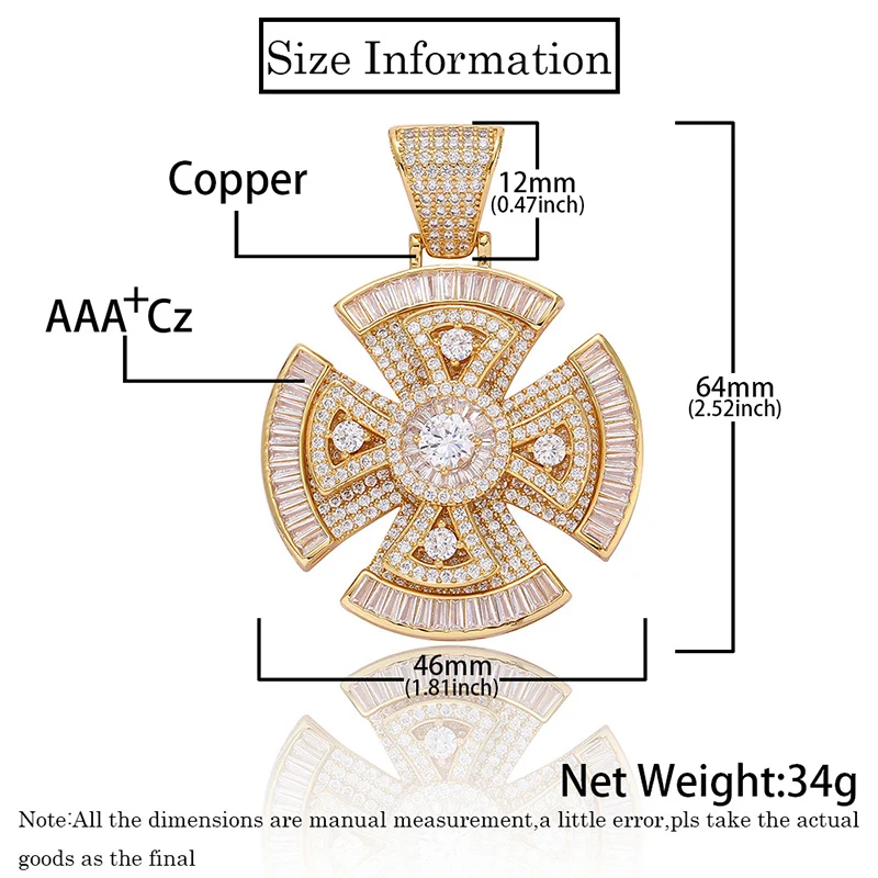 Hip Hop 3A+ CZ Stone Paved Bling Iced Out Rotatable Cross Pendants Necklace for Men Rapper Jewelry Gold Silver Color