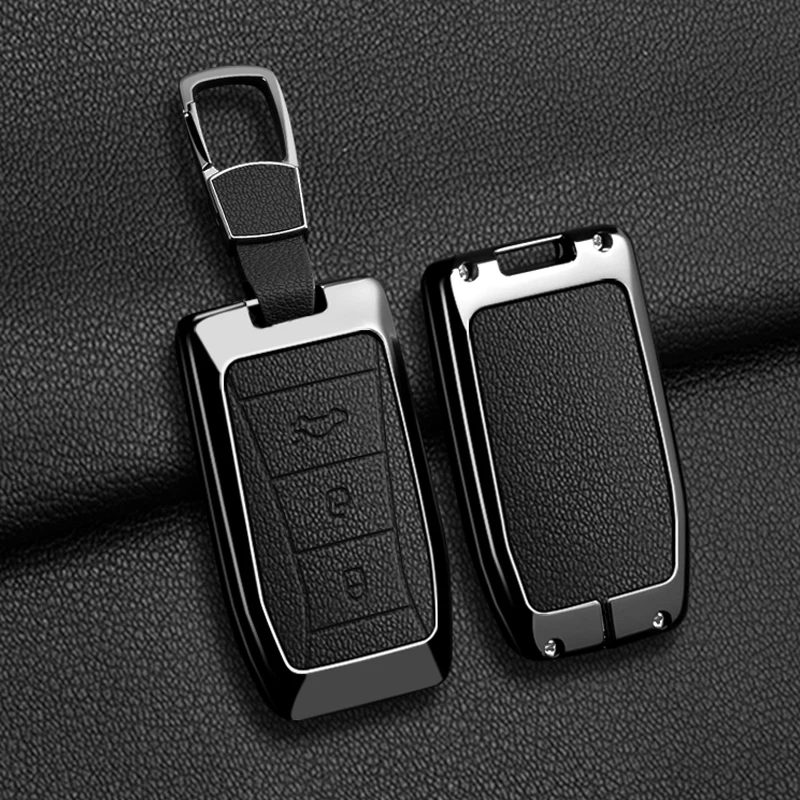 Zinc Alloy Leather Car Key Case For Lotus Emira 3 Buttons Remote Protection Guard Cover Shell Keychain Holder Fob Accessories