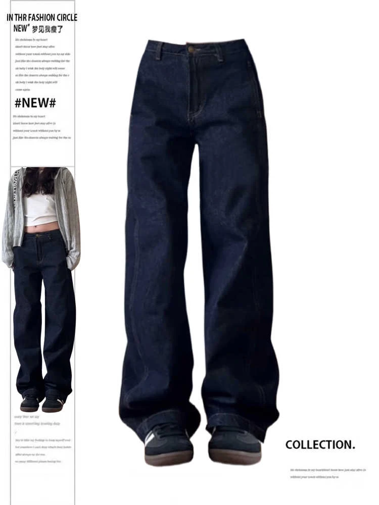 

Женские джинсы, мешковатые джинсы в американском стиле ретро, синие джинсовые брюки Y2k, прямые брюки High Street, японский Harajuku, простые новинки