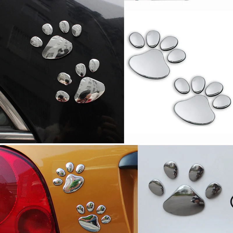 Pegatina de PVC para coche, calcomanía con diseño de huella de perro y gato, 3D, 2 piezas