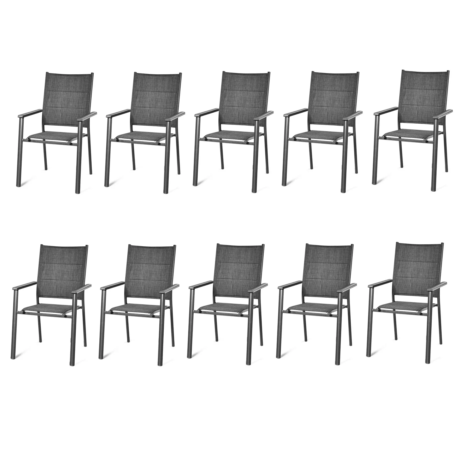 Set of 10 Patio Dining Chair Stackable Padded Armrest No Assembly