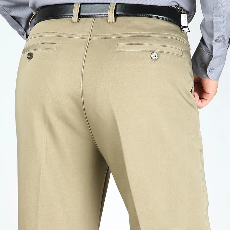 Pantalones casuales gruesos para hombres, pantalones sueltos de cintura alta, elásticos, de algodón de alta calidad, Pantalones rectos para hombres de mediana edad, otoño e invierno, nuevo