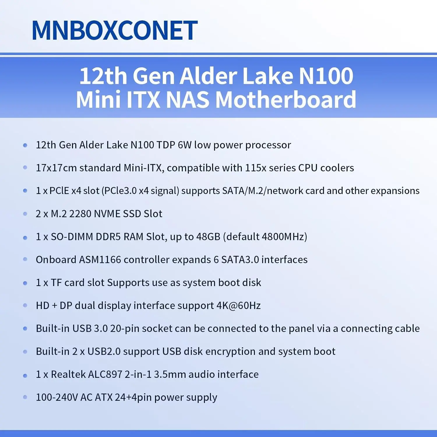 MNBOXCONET N100/N150/N305/N355 NAS لوحات أم للكمبيوتر DDR5 لوحة رئيسية صغيرة ITX منخفضة الطاقة مع لوحة كمبيوتر 6 × SATA3.0 2xNVMe