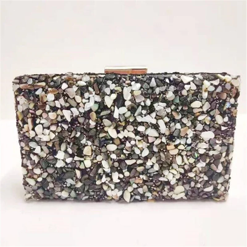 2023 High Quality  Women Colorful Stone Evening Bags Wedding Dinner Purse Mini Party Wallets With Chain Banquet Bags 3 Colors