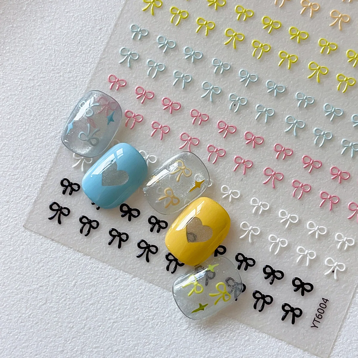 1 pcs 3D Embossed Bow Nail Stickers Multicolor Mini Bow Nail Art Decals Self Adhesive Manicure Decorations
