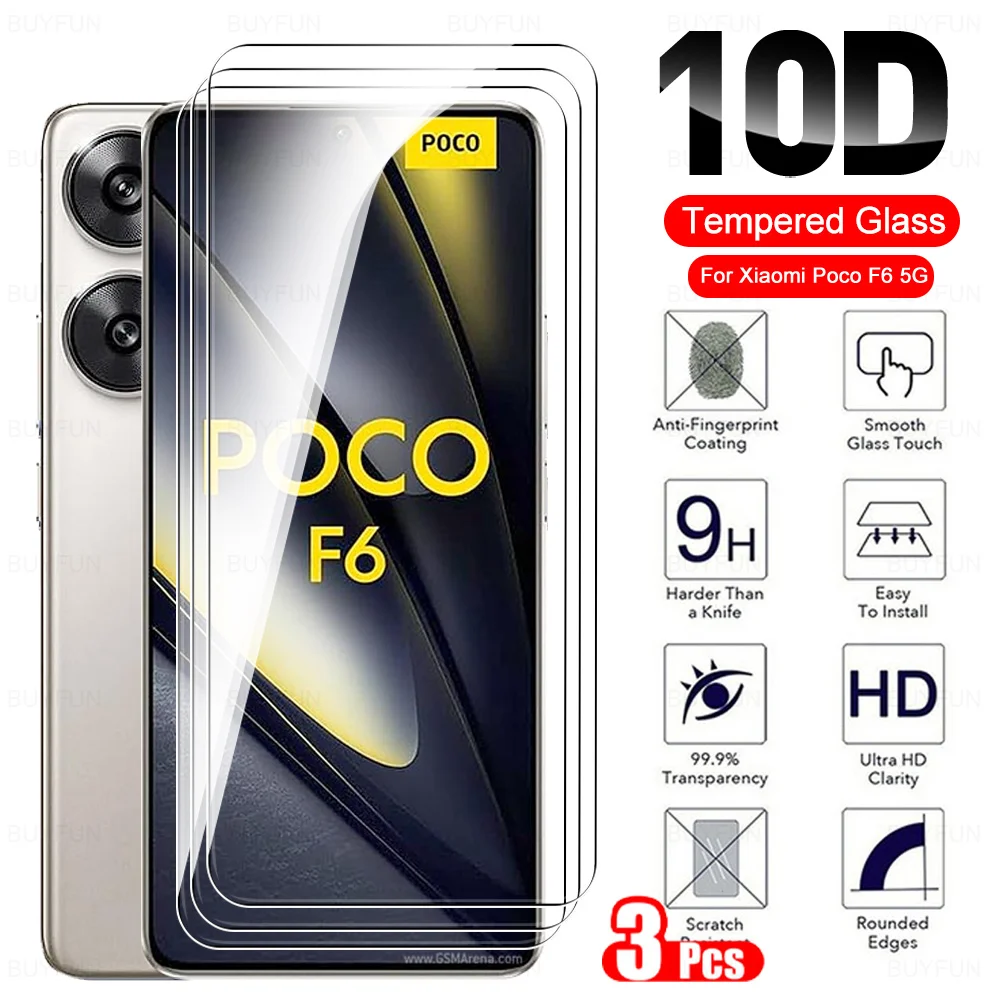Защитное стекло, закаленное стекло для Xiaomi Poco F6 5G Full Cover HD X6 M6 Pro C65 X6Pro F6Pro M6Pro poкоф6 PocoX6 PocoM6 4G, 3 шт.
