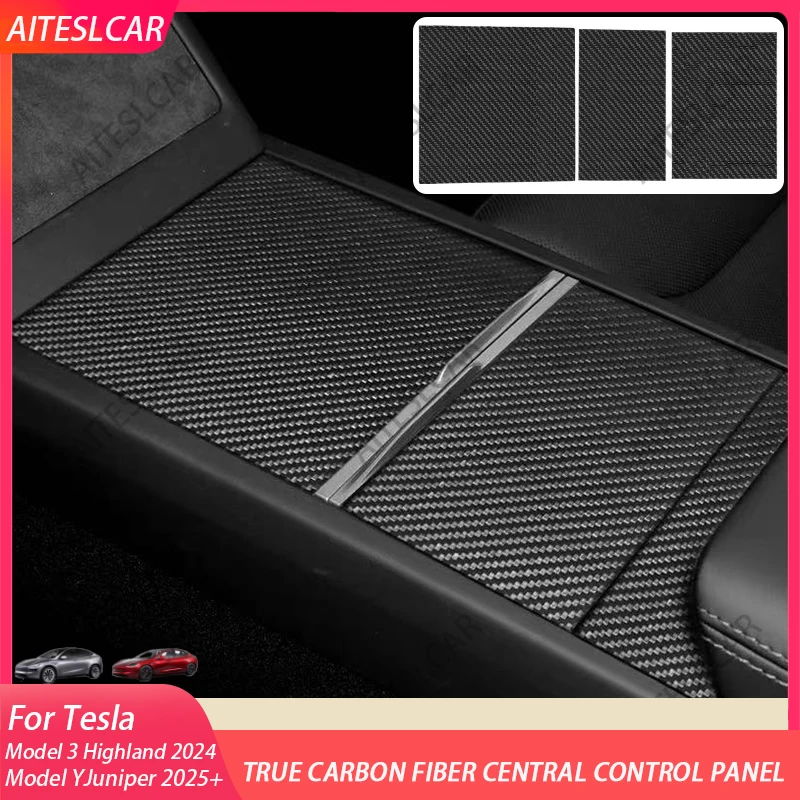 100% Real Carbon Fiber Central Control Panel Cover for Tesla Model Y Juniper/Model 3+ Highland Patch Sticker Car Accessories