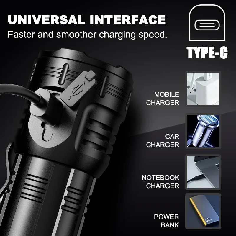 슈퍼 밝은 미니 팜 손전등 충전식 휴대용 토치 8 모드 조명 배낭 포켓 램프 야외 작업 캠핑