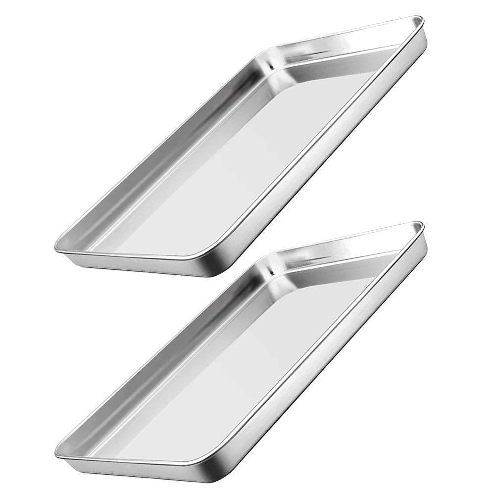 2PCS Rectangular Stainless Steel Barbecue Sub Tray Container Storage Keeper Tray Plate Kitchen Medical Organizer Baking Plate