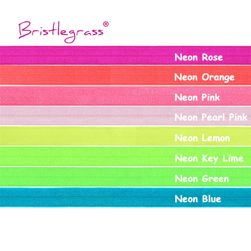 

BRISTLEGRASS 50 100 Yard by Roll 5/8" 15mm Neon Shiny Fold Over Elastic FOE Spandex Band Hair Tie Headband Dress DIY Sewing Trim