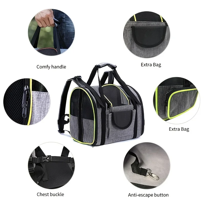 Multifunctional Portable Pet Backpack, 3-in-1, Breathable, Foldable, Travel, Outdoor, Cat and Dog Bag