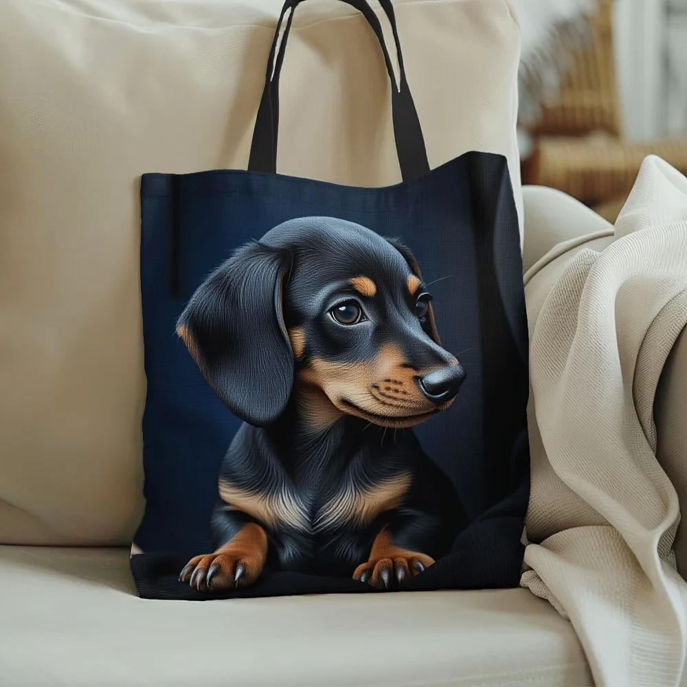 

1 шт. стильная женская большая сумка с принтом таксы - многоразовая складная сумка для продуктов с фиксированными лямками