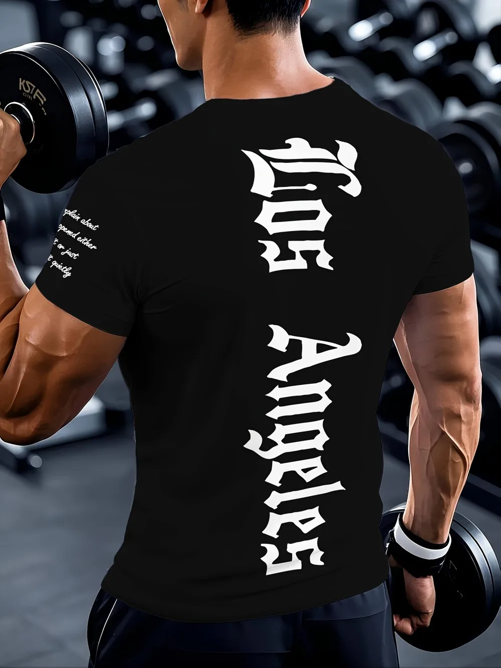 European and American Men's Summer Muscle Fitness Letter Print Micro Elastic Breathable Round Neck T-Shirt Outdoor Sports Top