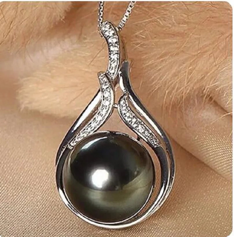 Warm round AA++10-11 mm South real black steel ball necklace 925S