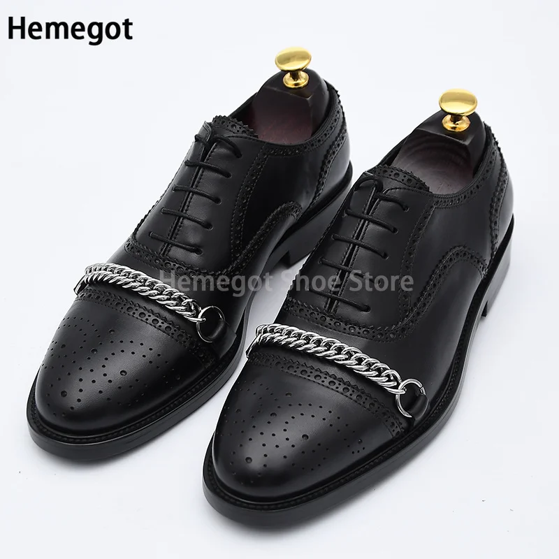 Metal Chain Brogue Shoes for Men Carved Leather Shoes British Style Fashion Niche Design Brand Top Quality Leather Shoes for Men