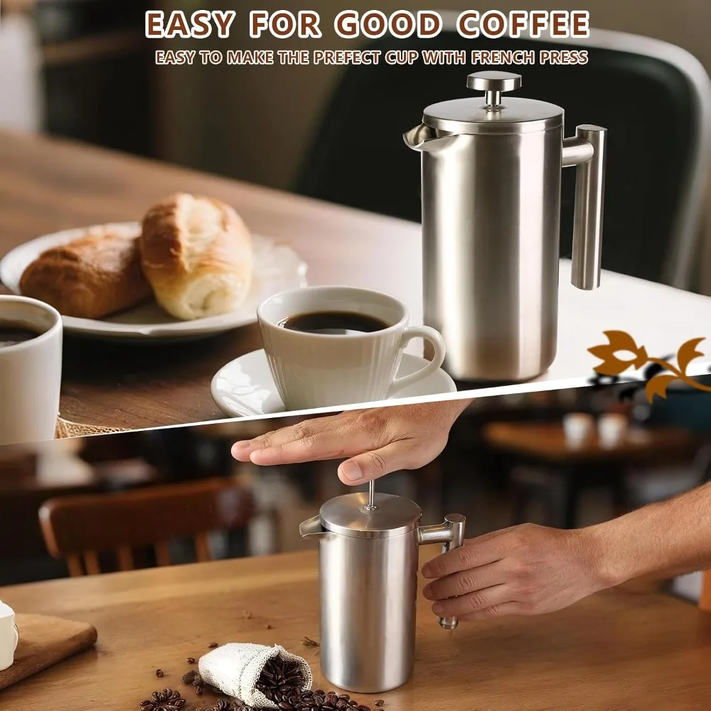 French Press ,Durable Stainless Steel French Press Coffee Maker,Double-Wall Insulated Coffee Presses for Travel Camping