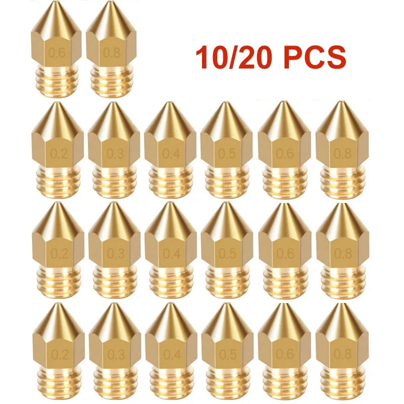 

10/20 Pcs MK8 Brass Nozzle 0.2MM 0.3MM 0.4MM 0.5MM 0.6MM Extruder Head Nozzles For 1.75MM CR10 CR10S Ender-3 3D Printer Parts[\l