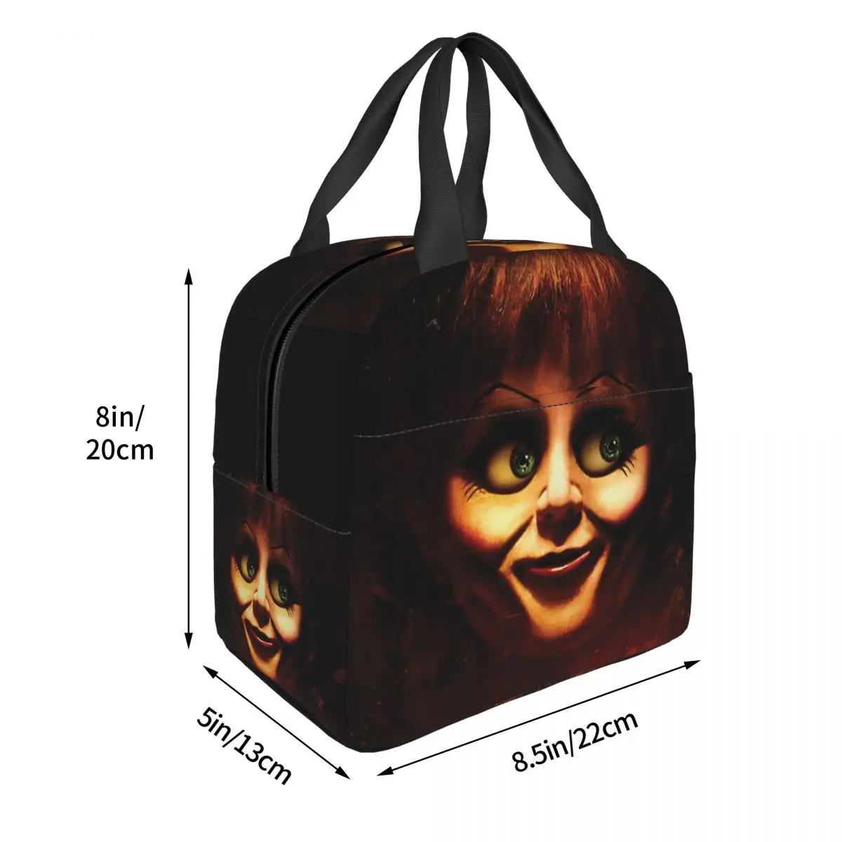 Aangepaste Halloween Annabelle Geïsoleerde Lunch Tas Voor Vrouwen Draagbare Horror Film Karakter Thermisch Koeler Bento Box Picknick Draagtas