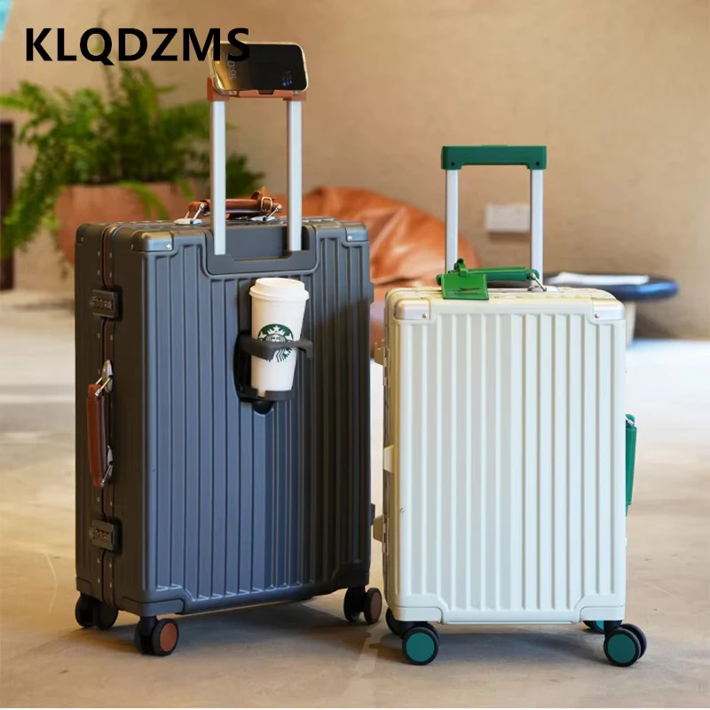 KLQDZMS 20 "24" 26 pulgadas equipaje de viaje de mano caja de embarque de carga USB multifuncional maleta con ruedas con marco de aluminio