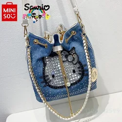 Miniso Sanrio damska torebka wiadro modna i wysokiej jakości diamentowa inkrustowana torba Crossbody Cartoon duża pojemność damska torba