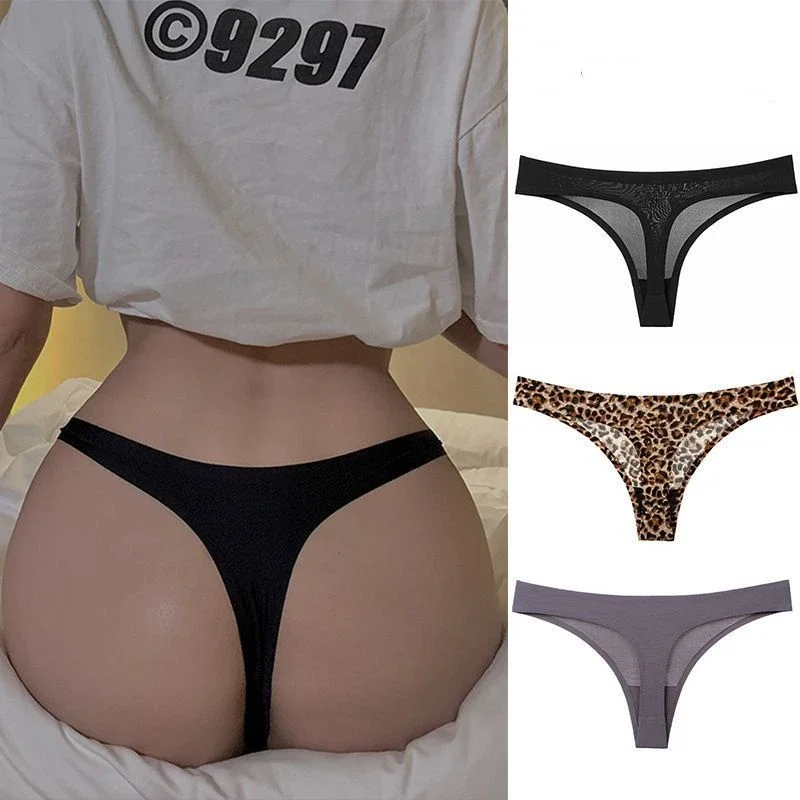 

New Sports Underwear Women Thong Ice Silk Seamless One Piece Antibacterial Leopard Print Sexy Spicy Girl Yoga T-pants New