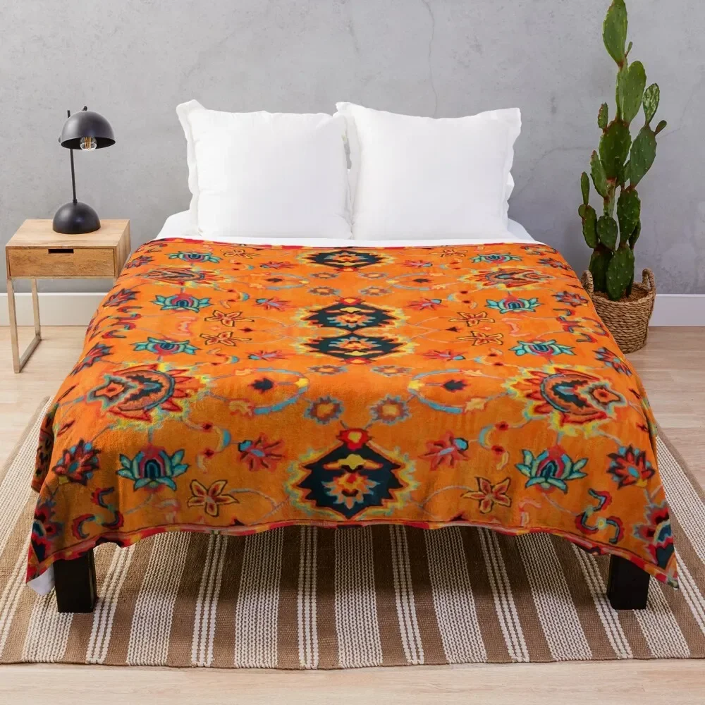 

Orange Oriental Boho Traditional Moroccan Style Throw Blanket Hairy fluffy Dorm Room Essentials Decorative Beds Summer Blankets