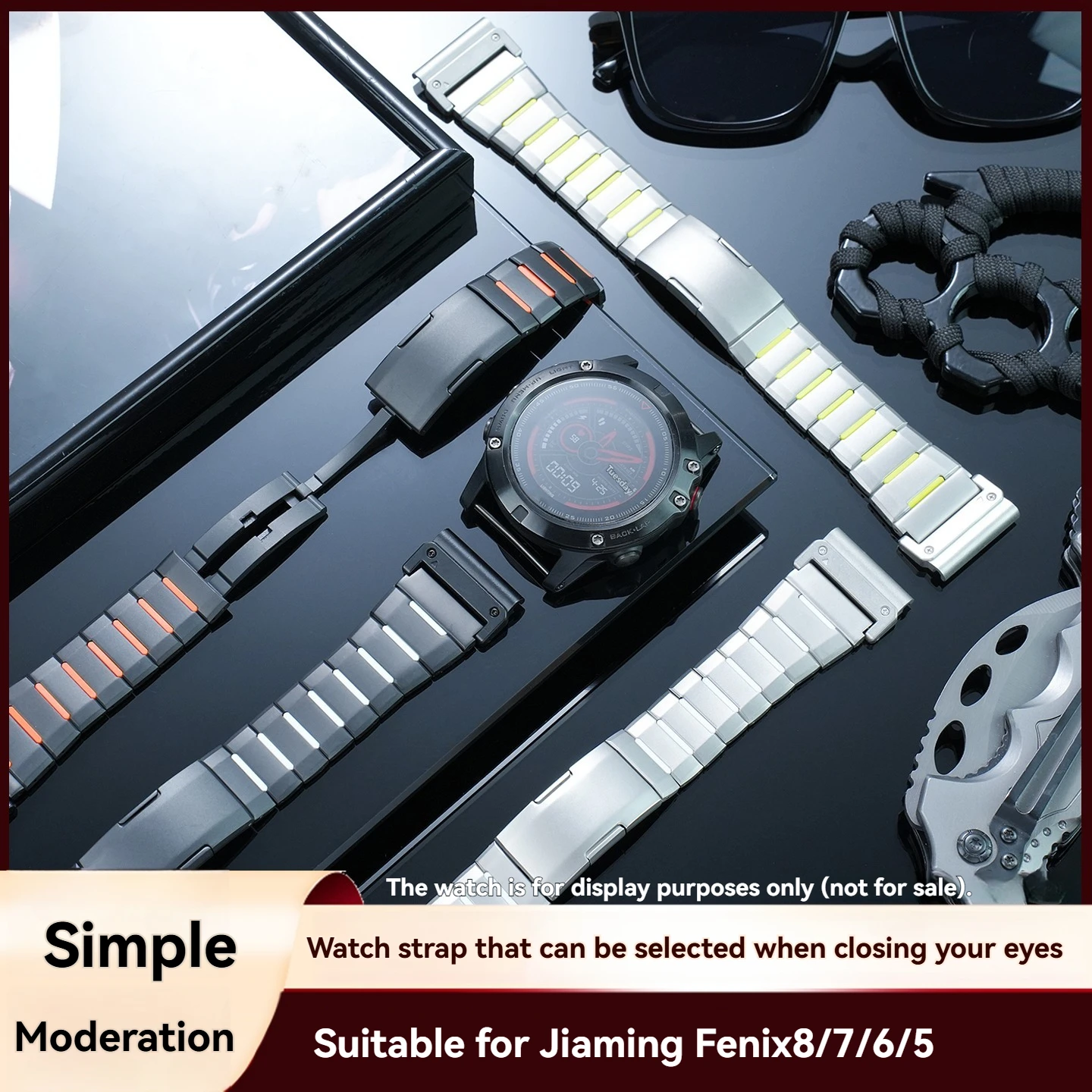 Suitable for Jiaming Fenix Fenix 8 / 7X Pro / 6X 5X / Tactix 8 stainless steel rubber bottom watch strap