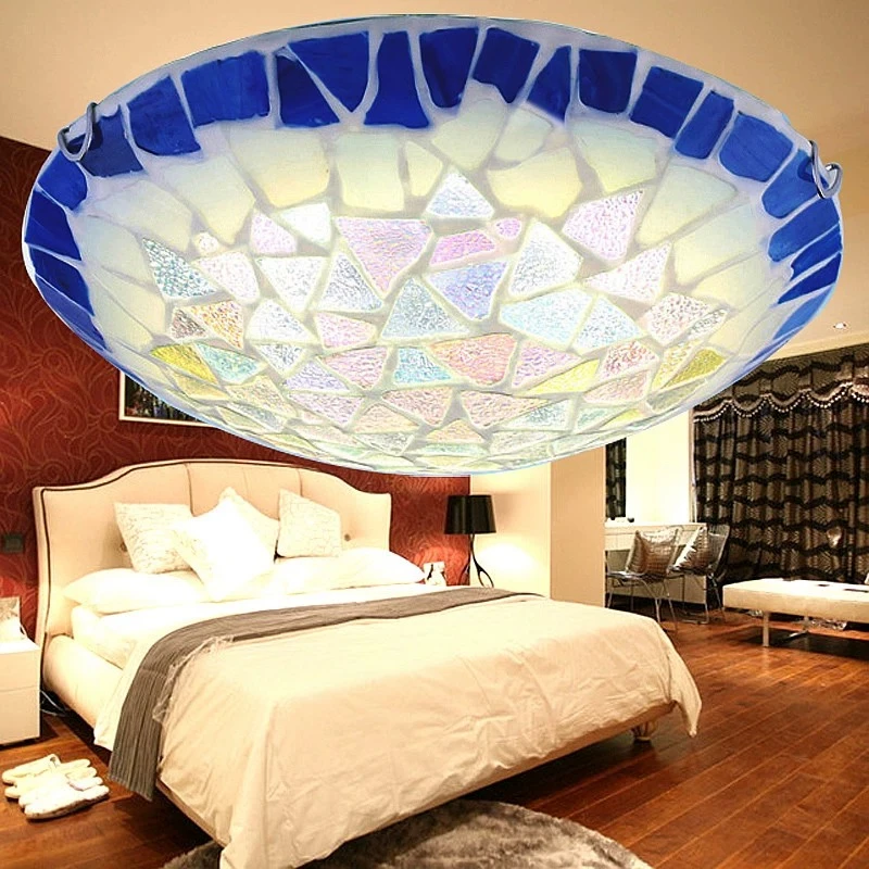 Tiffany Style Mosaic Glass Ceiling Lights Floral Pattern Stained Shell Flush Mount Lamps Bedroom Living Room Hallway Restaurant
