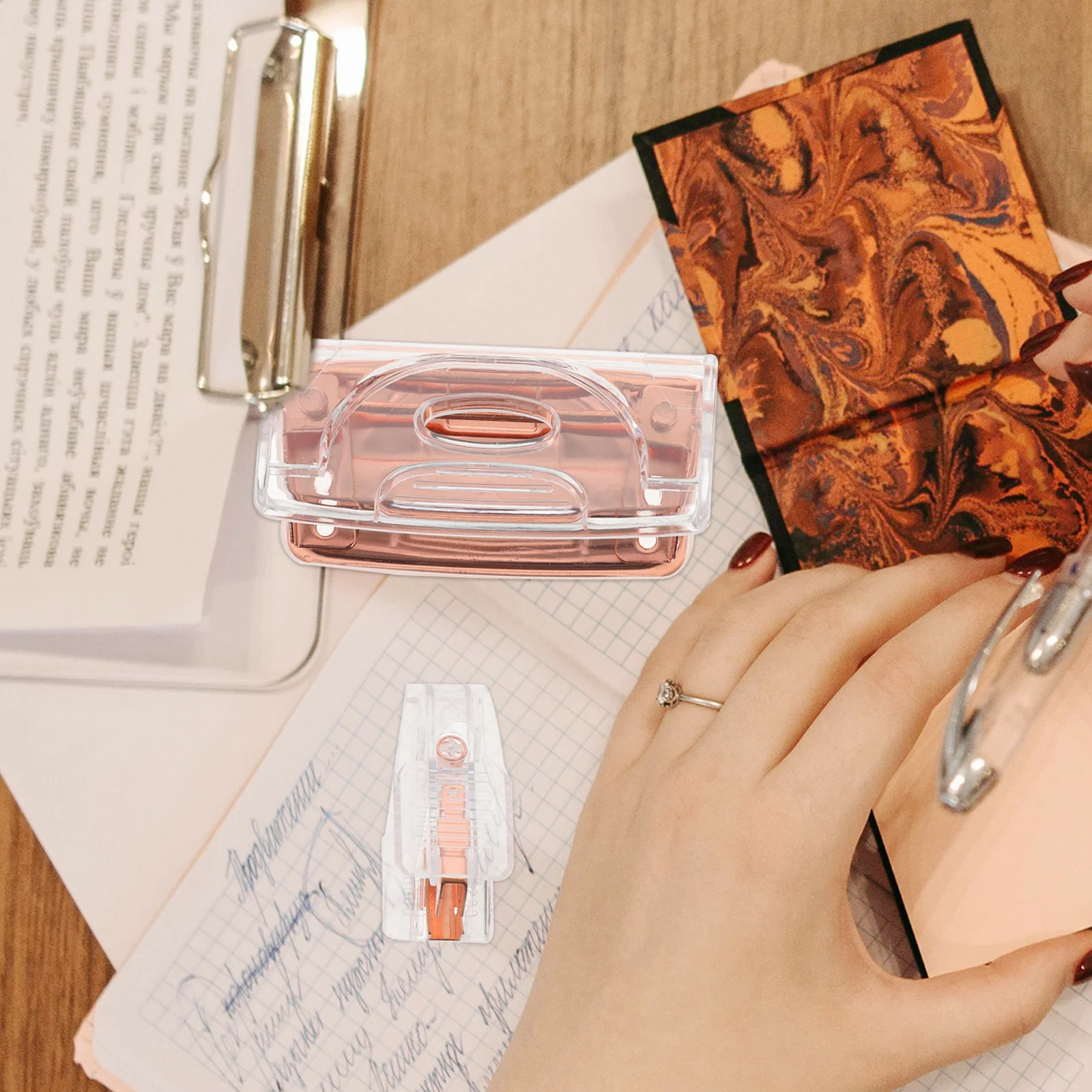 

1Set Heavy Duty 2 Inch Hole Puncher and Staple Remover Transparent Design Office Accessories for Paper Binding Simple User