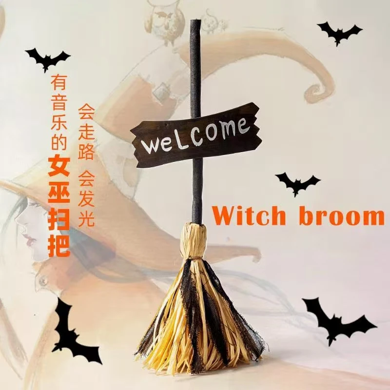 Halloween Rustic Hay Decoration Witch Broom Welcome Sign Spooky Home Porch Deco…