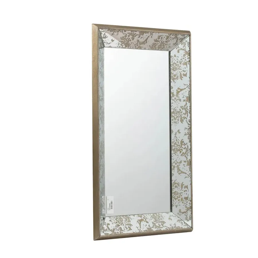 24" x 15" Antique Silver Rectangle Mirror Floral Accents Mirrored Display Tray Hanging Wall Mirror