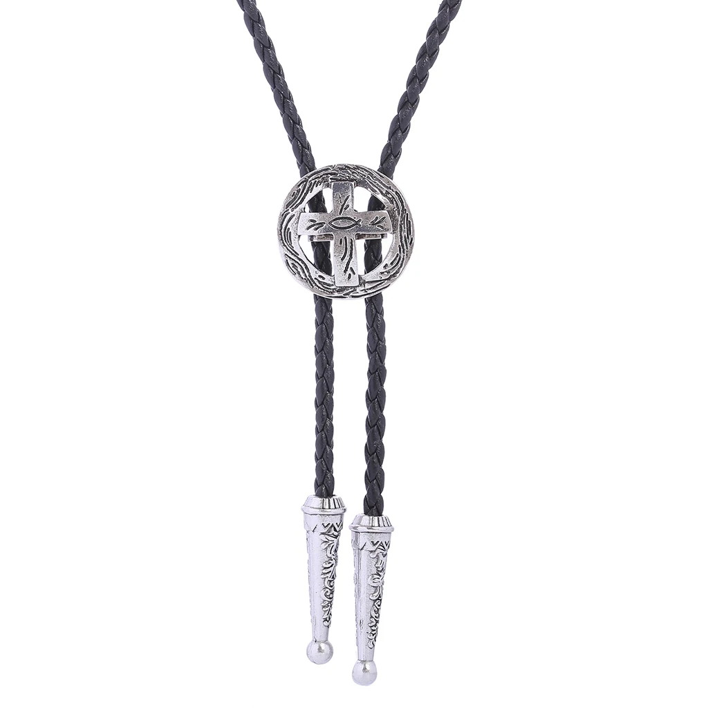 Bolo tie Retro shirt chain Poirot tie rope leather circle cross necklace Long tie hang