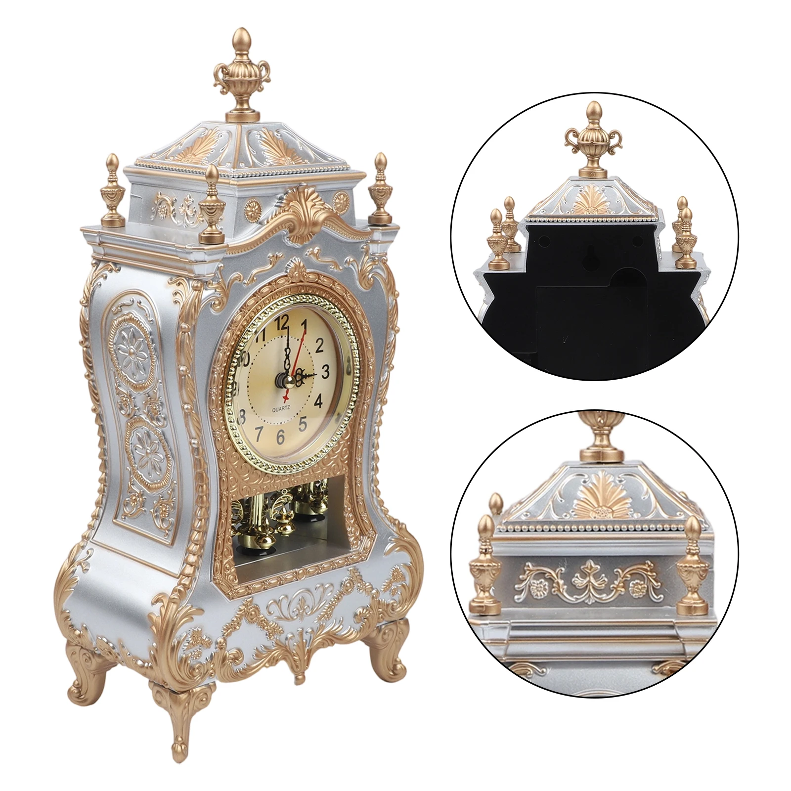 

European style decorative table clock with silent operation and antique design suitable for living room and quiet spaces